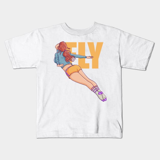 Flying Girl Kids T-Shirt by artub